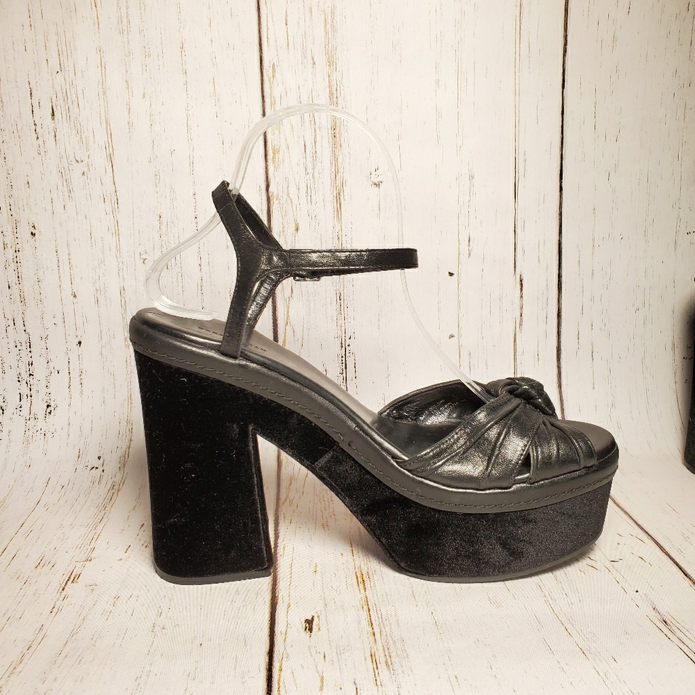 Zara Black Velour Platform Sandals Heels size 40/9